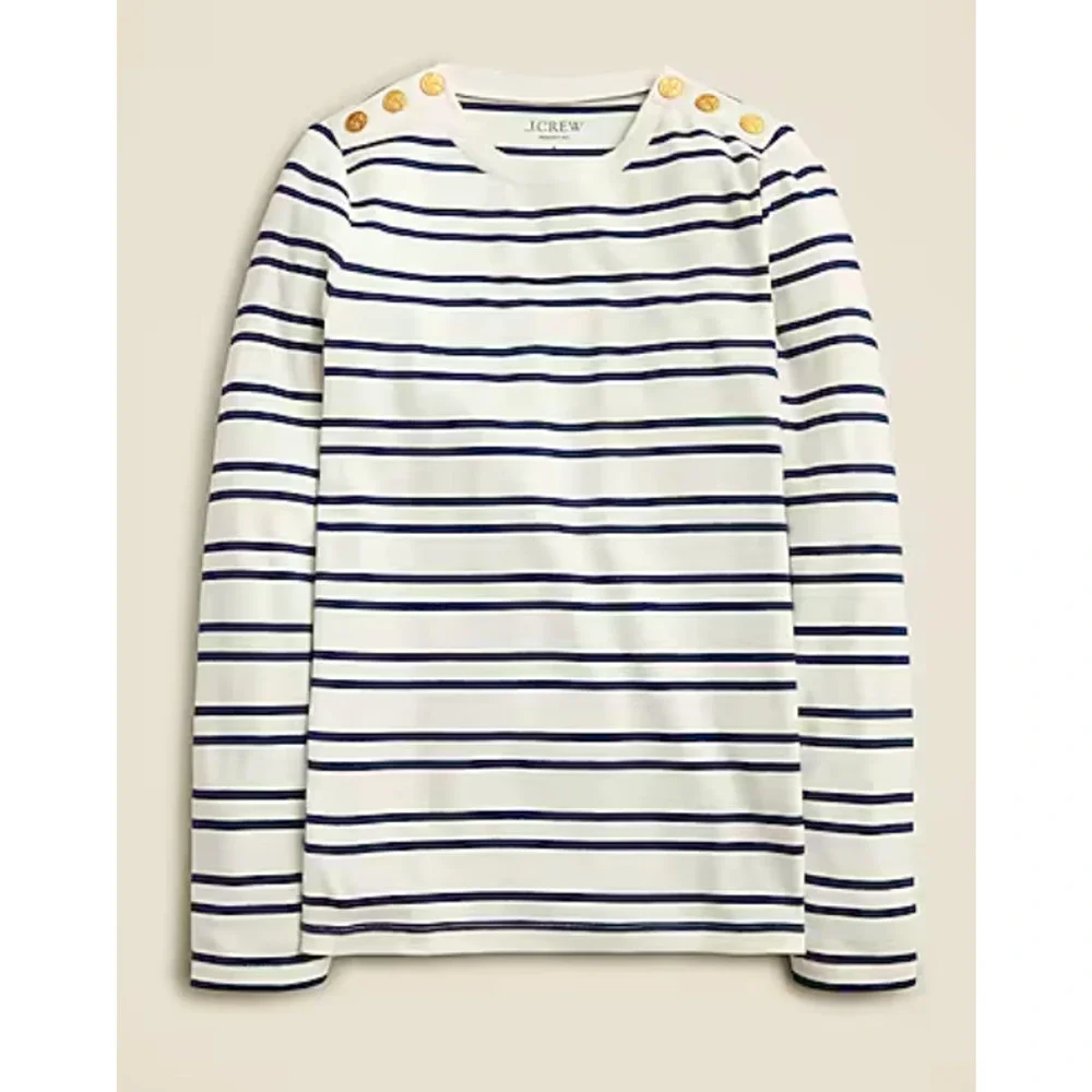J Crew Perfect Fit Stripe Button Tee XXS NWT Blue White CC981 J.Crew Nautical